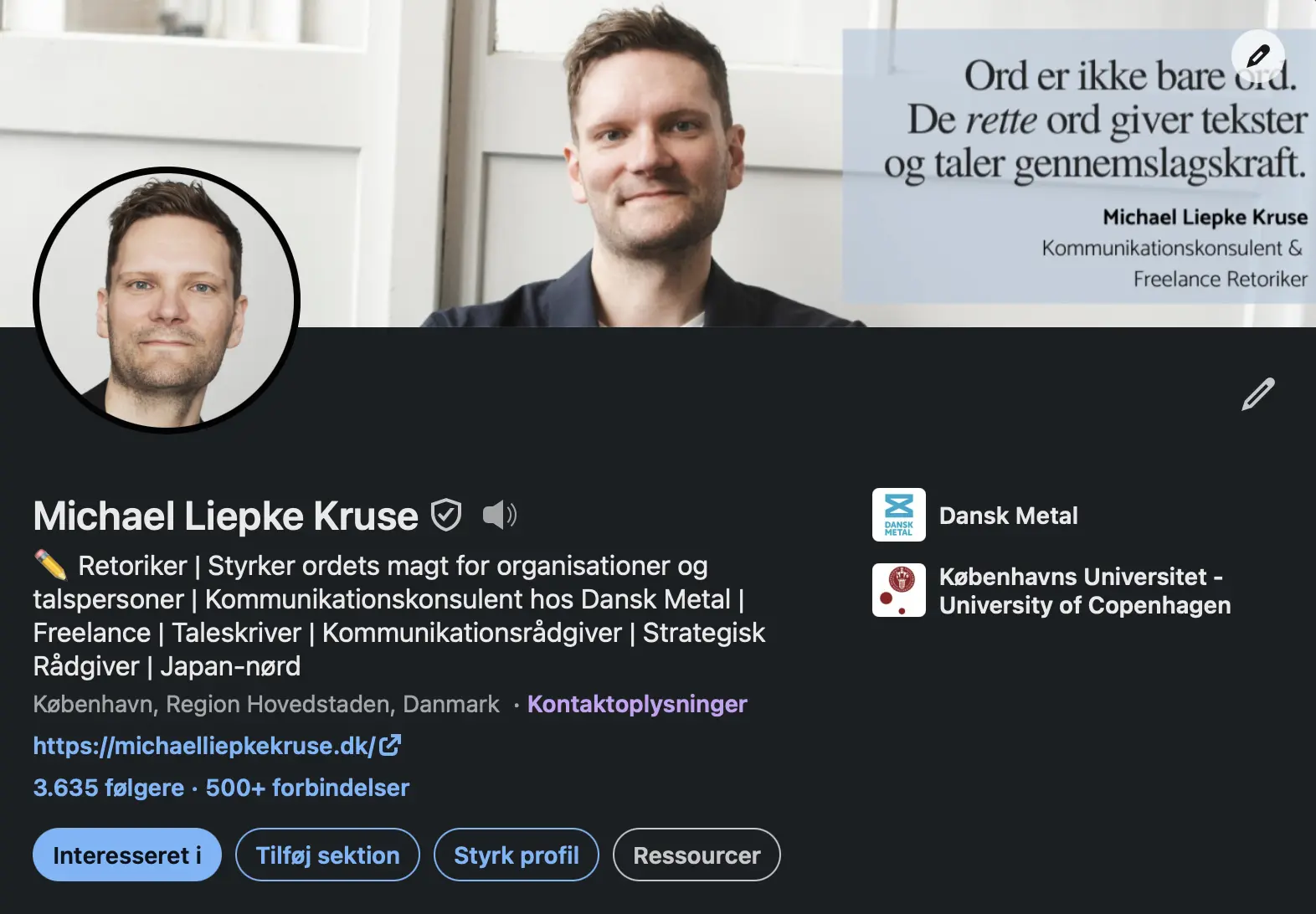 Skærmbillede af Michael Liepke Kruses LinkedIn profil